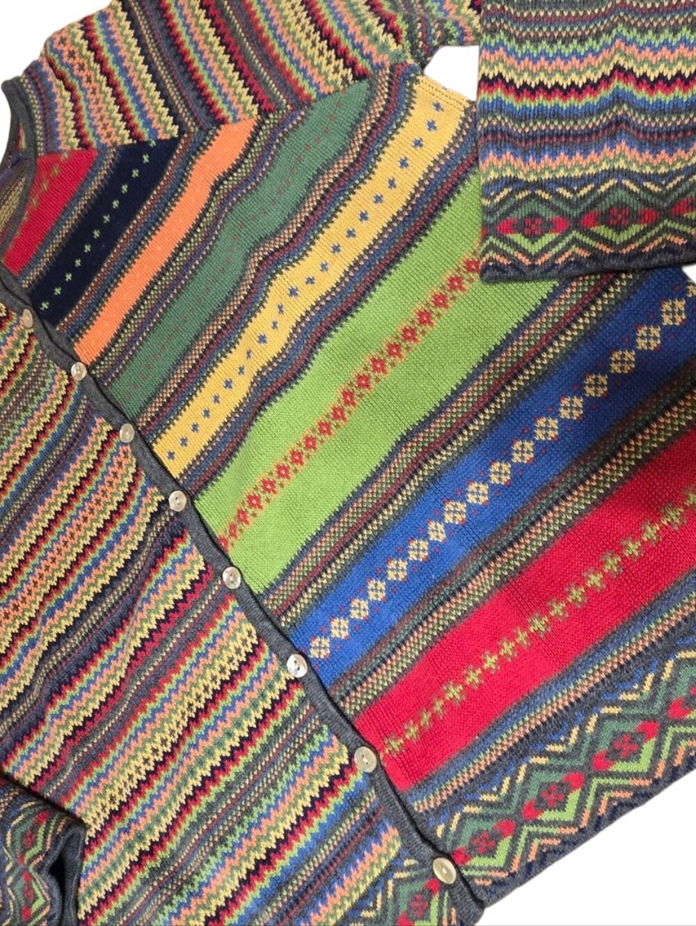 Vintage Susan Bristol M Multicolor 100% Cotton Fair Isle Knit Cardigan UK - Picture 2 of 9